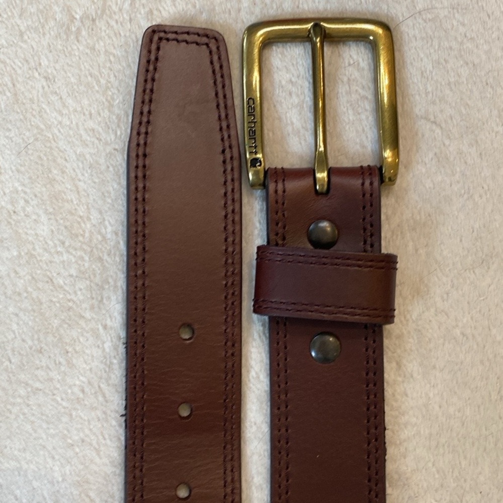 Carhartt Brown Leather Belt with Gold Buckle - Picture 9 of 10